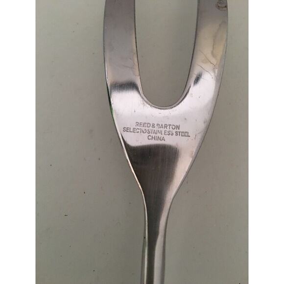 Vintage Reed & Barton Large Stainless Steel Carving Fork 11.5" L Brushed Handle - Picture 4 of 6